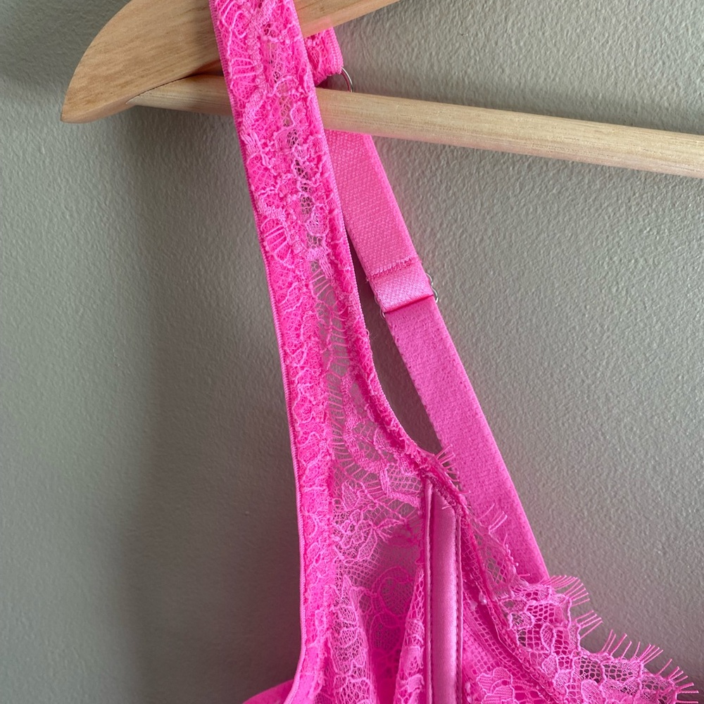 VICTORIA'S SECRET DREAM ANGELS PINK UNLINED LACE UP BRA CORSET TOP M DD New - Picture 3 of 12